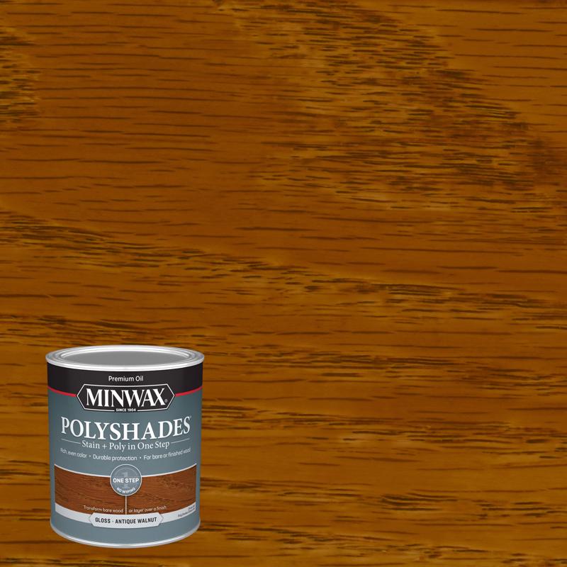 Minwax PolyShades Semi-Transparent Gloss Antique Walnut Oil-Based Stain/Polyurethane Finish 1 qt 61440444, Pack of 4