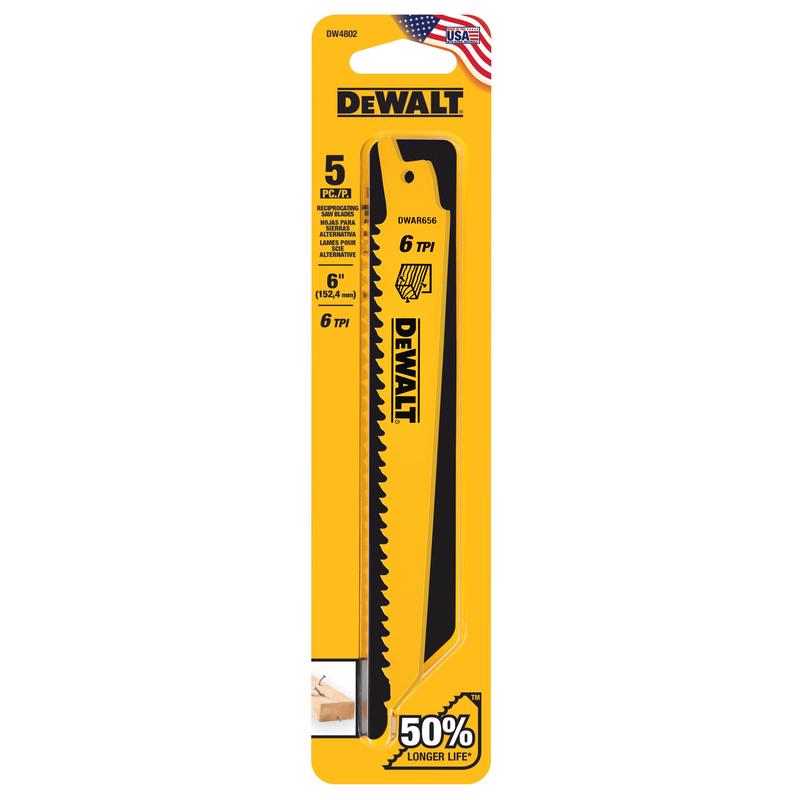 DEWALT 6 in. Bi-Metal Reciprocating Saw Blade 6 TPI DW4802 5 pk