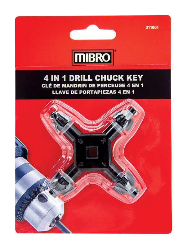 MIBRO 1/4 to 1/2 in. 4-In-1 Drill Chuck Key Hardened Steel 311061 1 pc