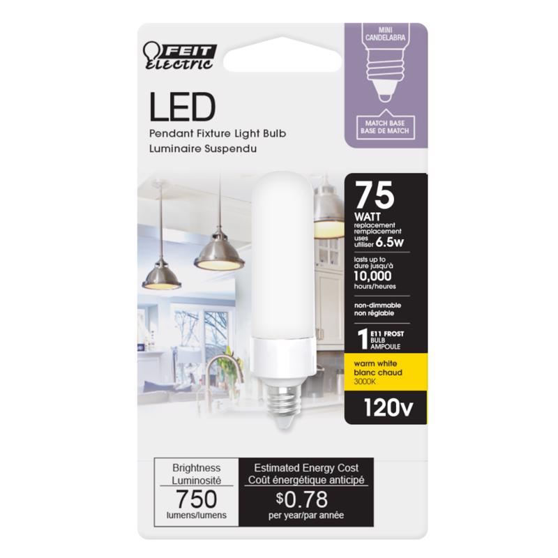 Feit T4 E11 LED Bulb Bright White 75 Watt Equivalence BP75MC/830/LED 1 pk