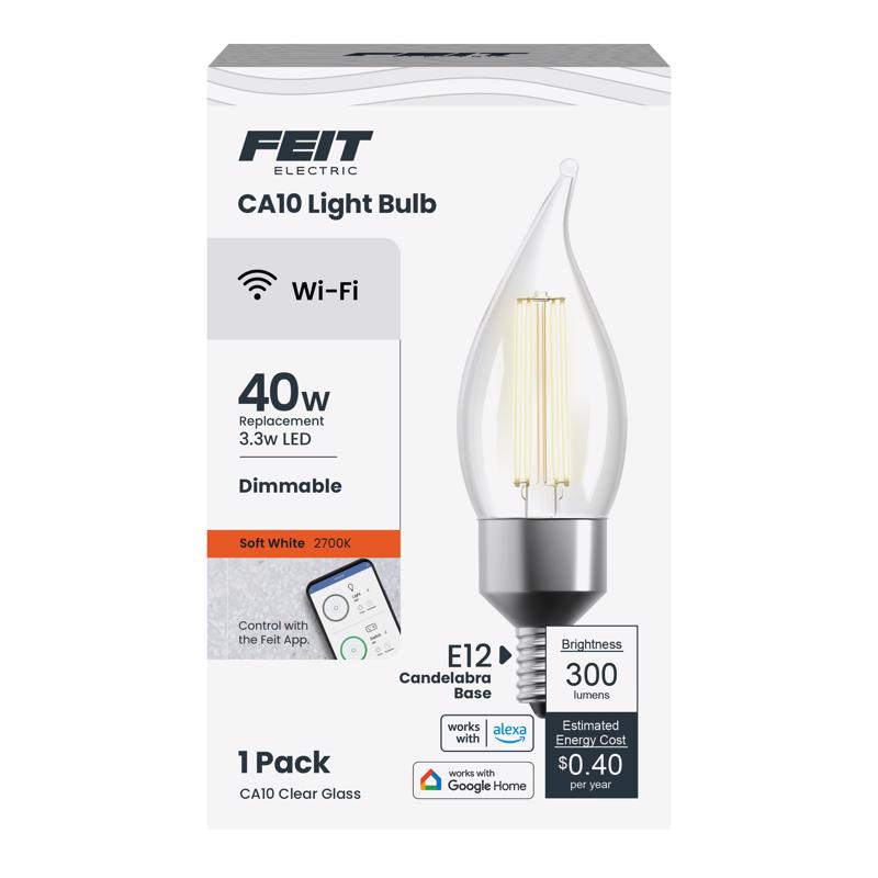 Feit Smart Home CA10 (Flame Tip) E12 (Candelabra) Smart-Enabled LED Bulb Soft White 40 Watt CFC40927CAFILAG