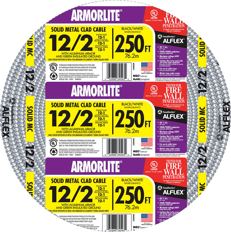 Southwire Armorlite 250 ft. 12/2 Solid Aluminum Armored MC Cable 68580055