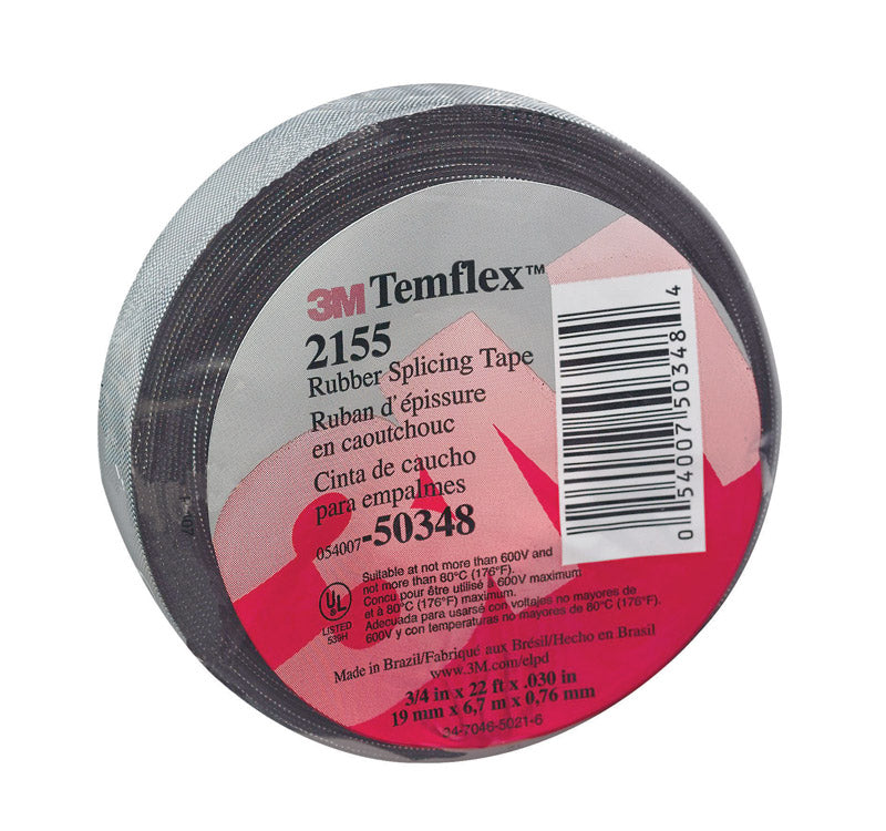 3M Temflex 3/4 in. W X 22 ft. L Black Rubber Splicing Tape 2155