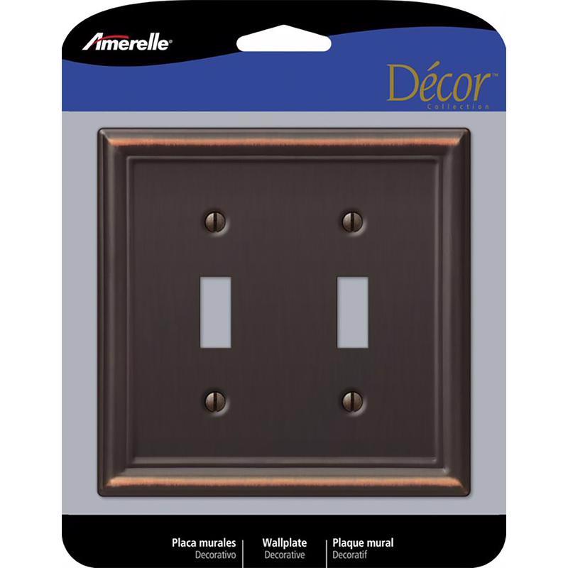 Amerelle Chelsea Aged Bronze 2 gang Stamped Steel Toggle Wall Plate 149TTDB 1 pk
