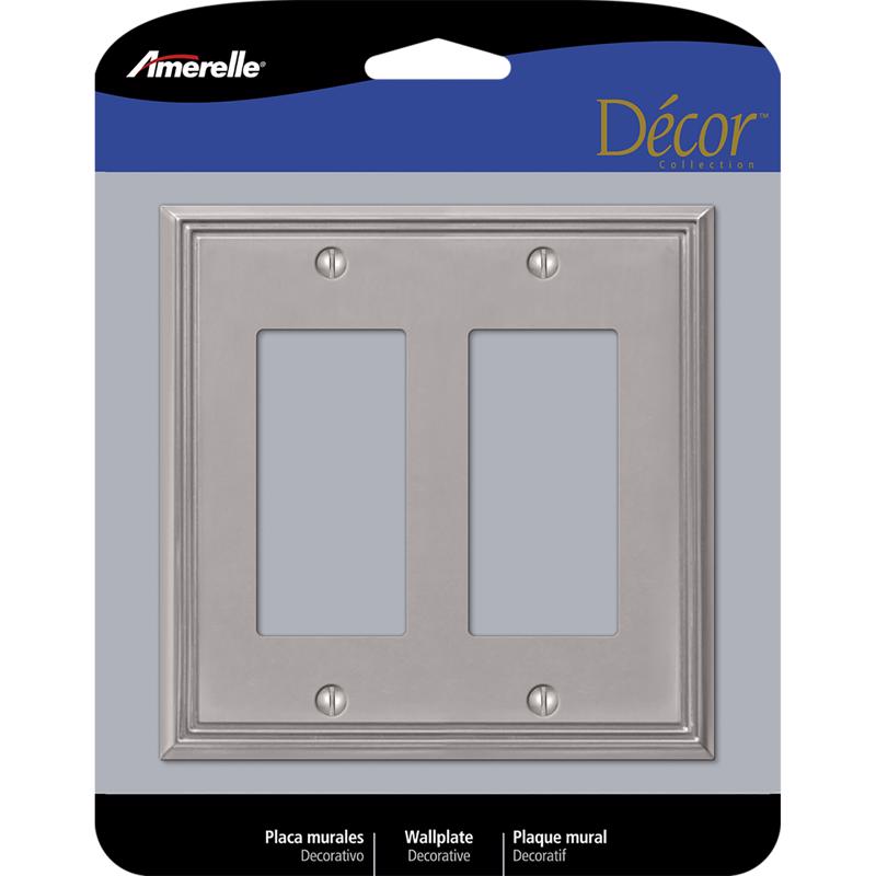 Amerelle Metro Brushed Nickel 2 gang Die-Cast Metal Decorator Wall Plate 77RRBN 1 pk