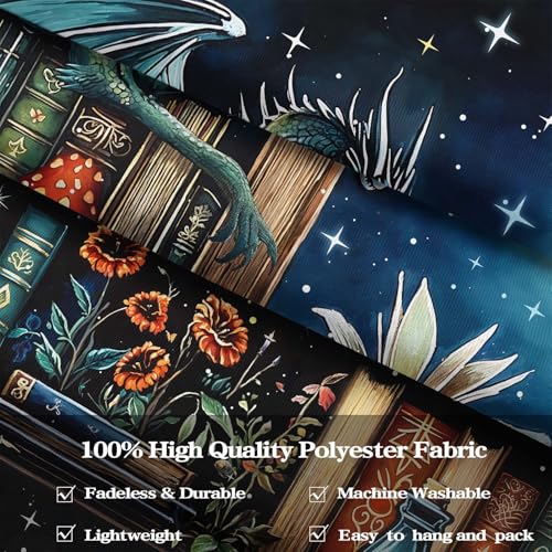 Dragon Bookshelf Tapestry Witchy Mushroom Bookshelf Tapestries Wall Hanging Gothic Medieval Fantasy Moon Dark Academia Book Extra Large Tapestry for Bedroom Living Room Dorm 90 x 68 inch