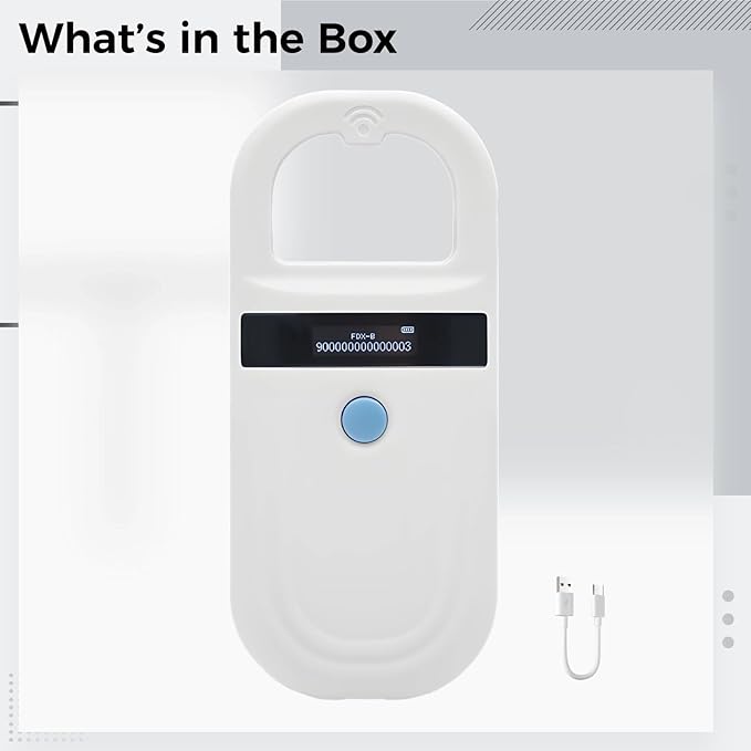 Pet Microchip Reader, Handheld Scanner with OLED Display, Compatible with Emid Fdx-B, Up to 5.9 in