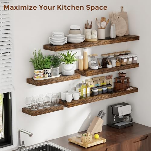 48 Inch Floating Shelves for Wall 8 Inch Deep Rustic Brown Shelves Set of 2 (2 Count)
