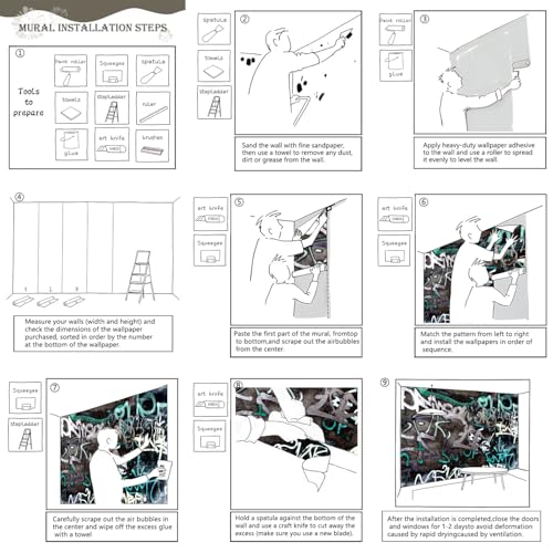 Black and White Art Graffiti Wallpaper wall murals for Bathroom 182"x120"