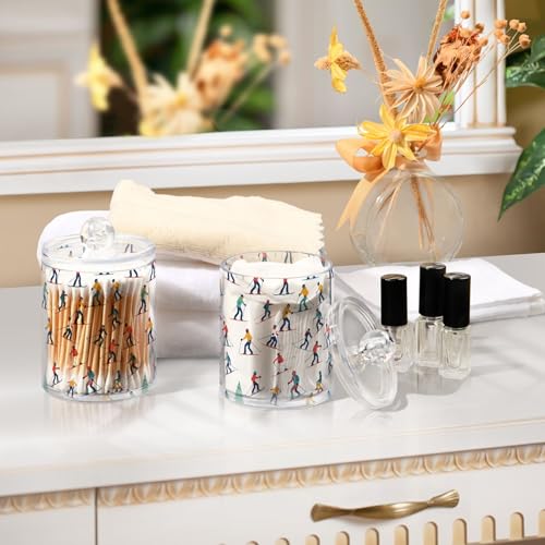 2 Pack Qtip Holder Organizer Dispenser Winter Sports Skiers Bathroom Storage Canister Cotton Ball Holder Container for Cotton Pads (2 Count)