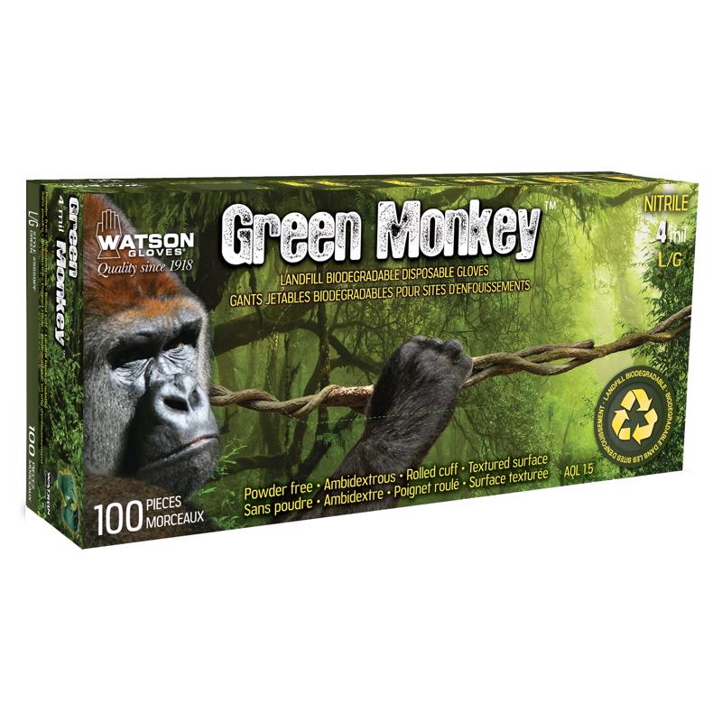 Watson Gloves Green Monkey L Nitrile Textured Pattern Green Disposable Gloves 5559PF-L