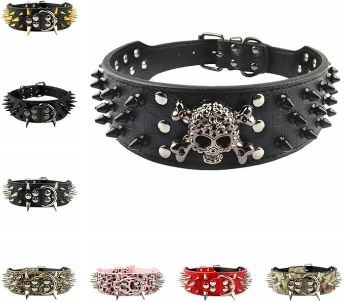 Serijoars Spiked Studded Dog Collar, PU Leather Dog Collar, Adjustable Pet Collars for Medium or Large Breed Pet (L, Red5)