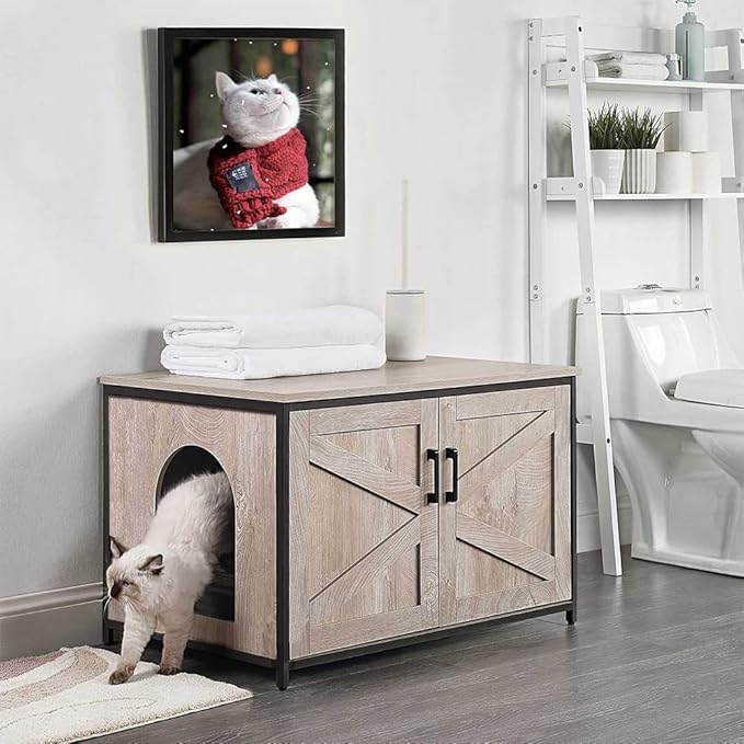 unipaws Top Opening Cat Litter Box Enclosure, Flip Top XL Extra Large Cat Box Furniture, Friendly to Elderly People, High Jumbo Automatic Litter Box Cover Hidden for Large Cat