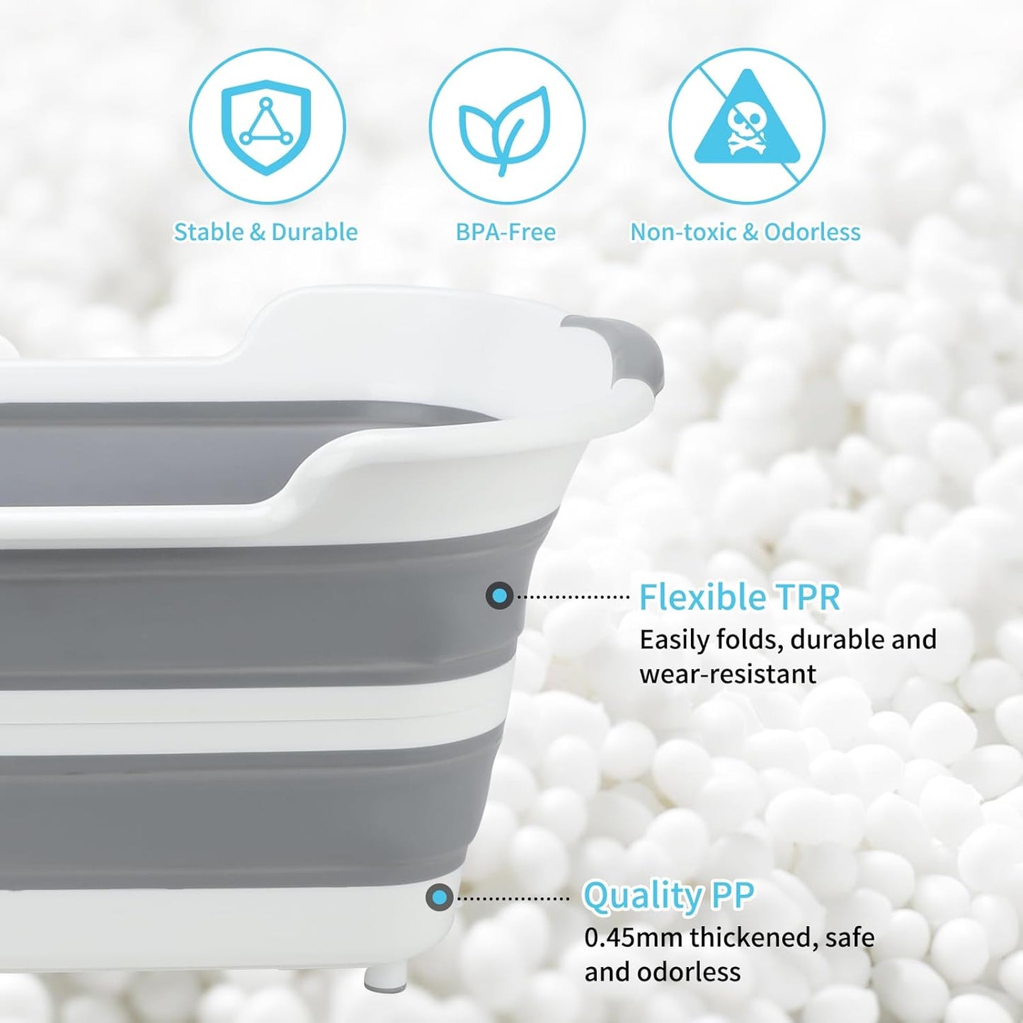 FHTONGE 7.13 Gal/27L Raised Collapsible Dog Bathtub with Drain Hair Catcher, Multifunctional Pet Washtub for Small to M Dog, Portable Puppy Tub Cat Shower Basin Laundry Basket Storage Organize Bucket