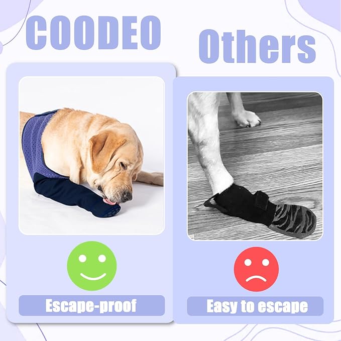 COODEO Dog Socks to Prevent Licking Paws, Healing Boots & Paw Protectors with Non-Slip Bottoms for Wound Protection, Waterproof Sleeve Shoes for Licking(Purple,XL_Right