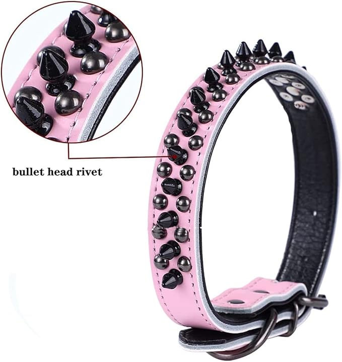 Spiked Studded Dog Collar, Genuine Leather Dog Collar, Adjustable Pet Collars for Medium Large Bulldog Pitbull Mastiff Poodle Boxer (S:27-33cm, Brown-1)