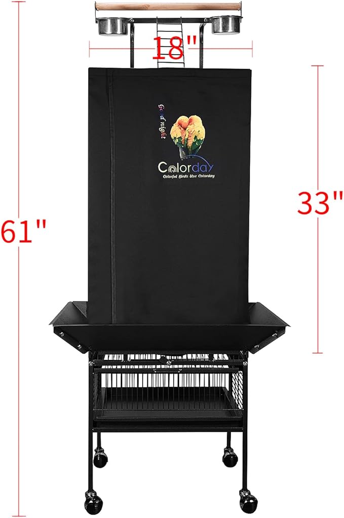 Colorday Good Night Bird Cage Cover for Large Bird Cage with Play Top (Patented), Black 61"