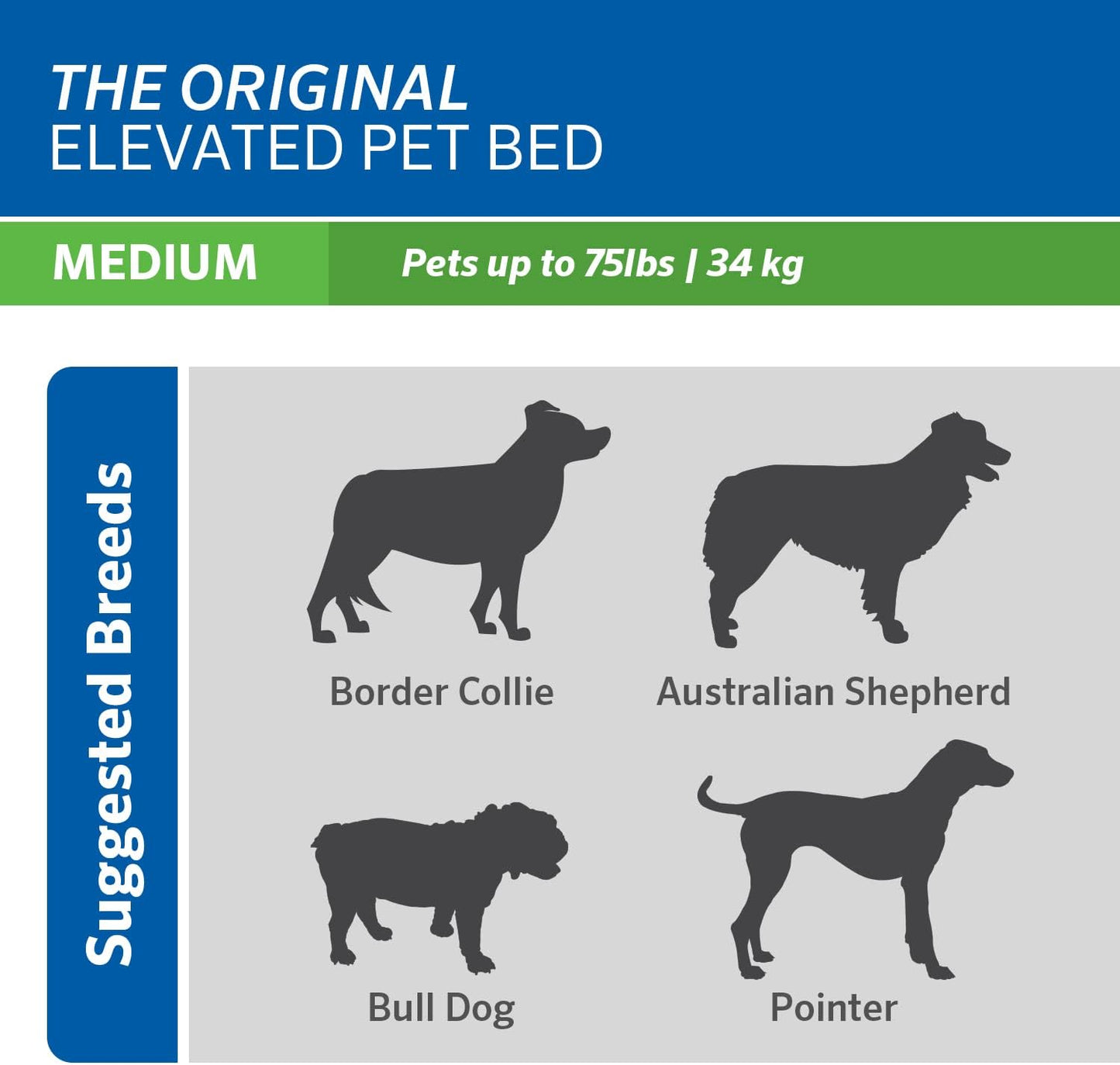 Coolaroo The Original Cooling Elevated Pet Bed, Medium, Brunswick Green