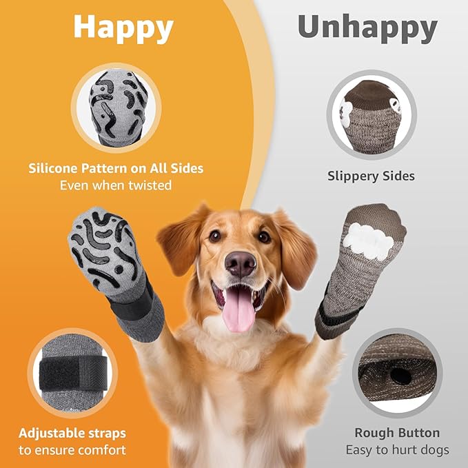 Double Sides Non-Slip Dog Socks to Prevent Licking Paws - Strong Traction for Hardwood Floors, Senior Dogs, Paw Protector, Dog Socks with Grippers - Size Small