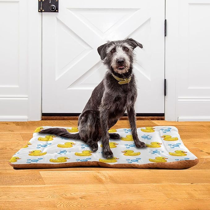 Emelivor Yellow Duck White Dog Cat Bed Washable Crate Pet Bed Anti-Slip Comfortable Durable Dog Crate Bed for Indoor Small Medium Large Dogs,36x24in