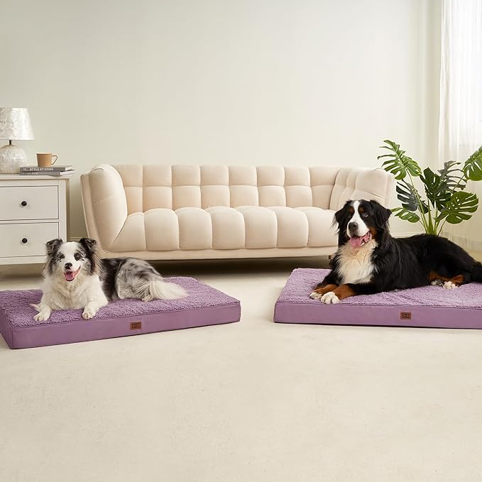 EHEYCIGA Orthopedic XXL Dog Beds for Jumbo Dogs with Removable Washable Cover for Crate, Fog Purple, 47x29