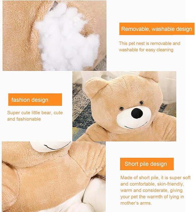 Dog Sofas & Chairs, pet Shape Sofa, Slip Resistant Dog cat Furniture, Adorable Bear Shaped Pet Sofa Bed, Washable Dog cat Couch, Plush Soft Couch for Dogs and Cats L(bottomDiameter55cm) Khaki+mat