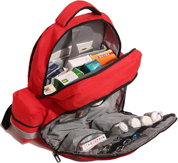 Red Medicine Backpack for School Empty First Aid Bag for Trauma Medication Safety Backpack Travel Paramedic Bag EMS EMT for Nurse Responder(bag only)