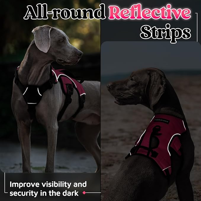 rabbitgoo Escape Proof Dog Harness, Soft Padded Full Body Pet Harness, Reflective Adjustable No Pull Vest with Lift Handle and Leash Clip for Large Dogs Walking Hiking Training, L, Pink