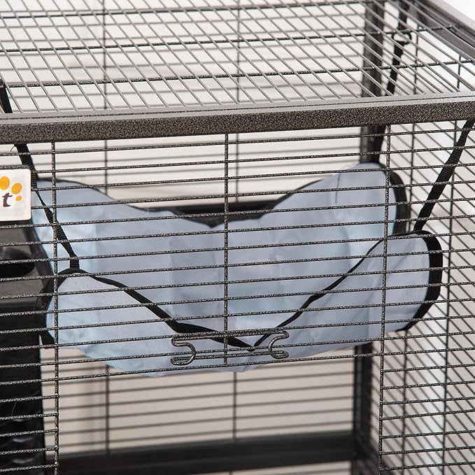 PawHut Metal Small Animal Cage, 4-Tiers Rolling Big Ferret Cage with Hammock, Removable Tray, for Chinchilla, Sugar Glider, Gray