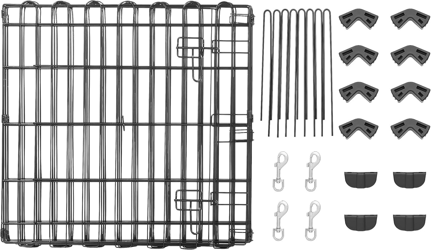 Amazon Basics Foldable Octagonal Metal Exercise Puppy / Dog Playpen - Indoor/Outdoor, Single Door, Extra Small (8 Panels, 24 x 24), Easy to assemble and store, 24" - Puppy, Black