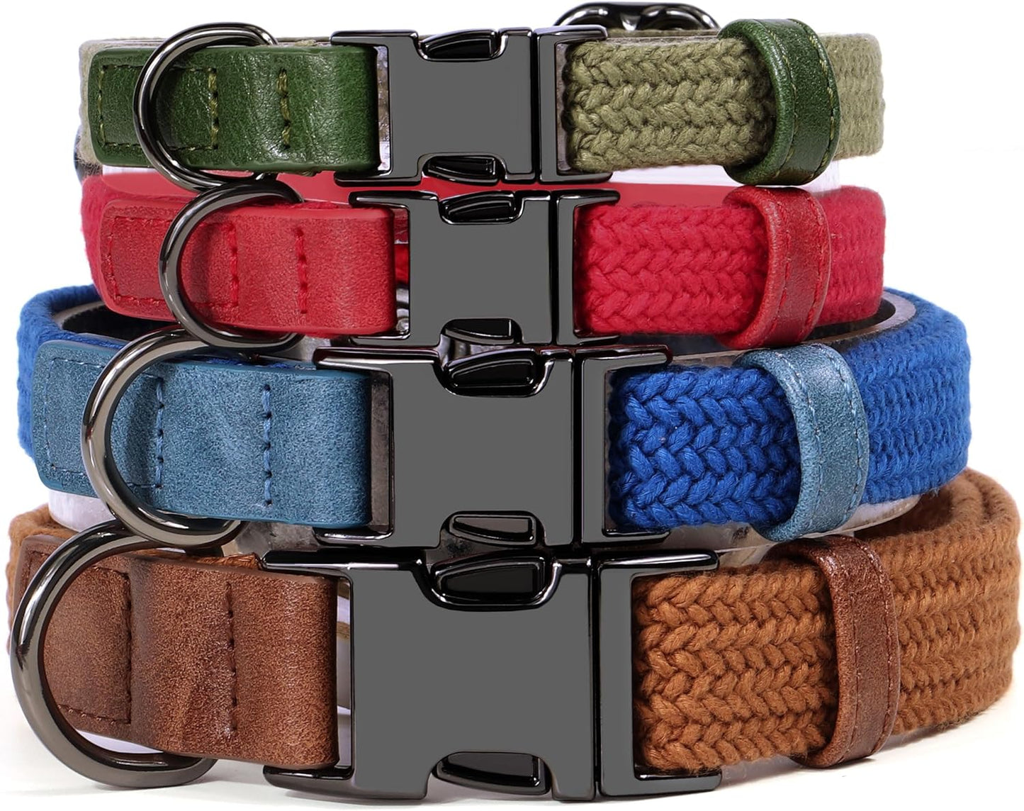 PET ARTIST Soft Cotton Dog Collar for Small Dogs in Glamorous Red, Simple Dog Collar with Quick Release Metal Buckle & D Ring, S Size (10-16")
