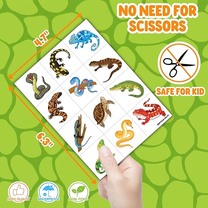 72 PCS Reptile Party Favors for Kids ā 48 Pre-Cut Temporary Tattoos & 24 Reptile Punch Balloons Themed Birthday Party Decorations Supplies Favors Gifts, Goodie Bag Fillers, Classroom Rewards