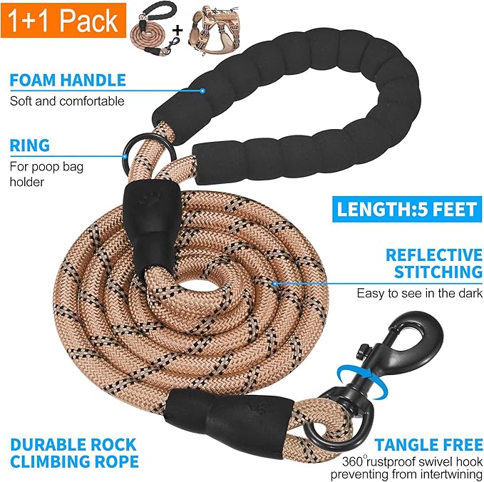 Heavy Duty Tactical Dog Harness for Large Dogs, No Pull Adjustable Pet Harness Reflective Service Training Easy Control Pet Vest Military K9 Working Dog Harnesses-X- Large, Desert Camo