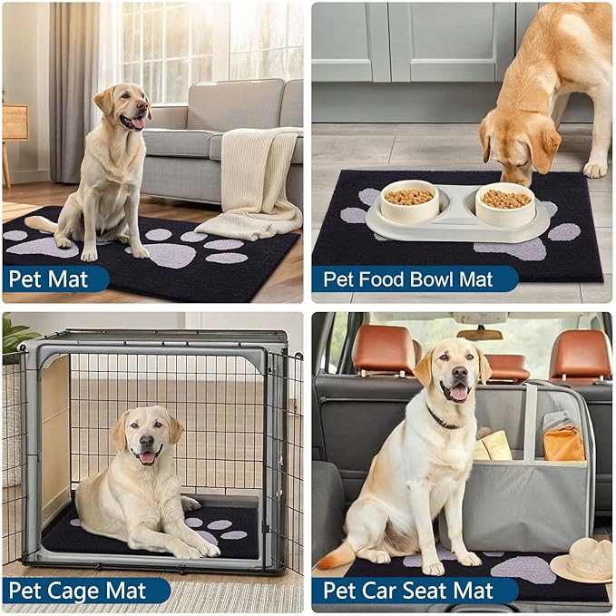 Buganda Dog Door Mat for Muddy Paws, Absorbent Dirt Trapper Washable Indoor Doormats, Non Slip Low-Profile Mud Mat for Dogs, Front Entrance Doormat for Inside Floor (59x24 Inches, Black and Grey)