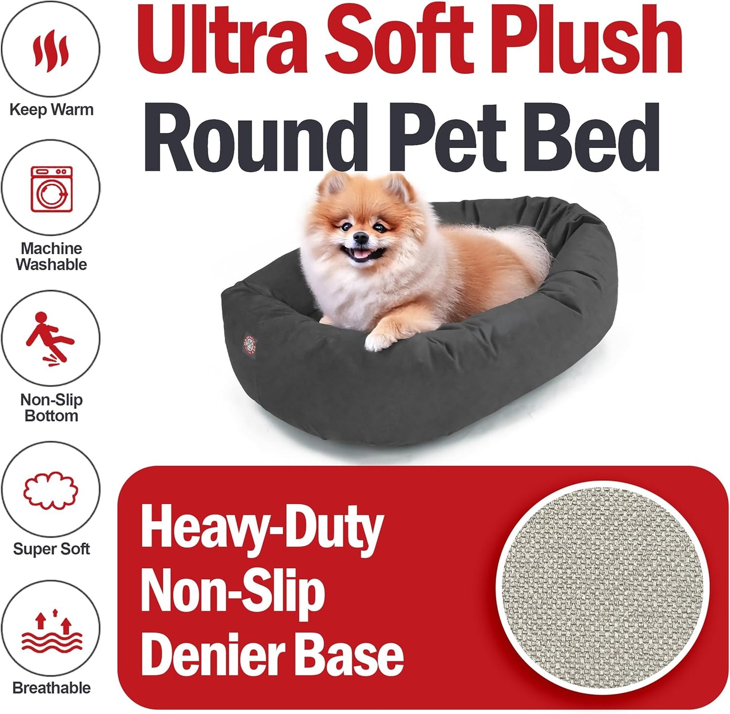 Majestic Pet 24 Inch Suede Calming Dog Bed Washable 24x19x7 (Inch) – Cozy Soft Round Donut Dog Bed with Spine Support for Dogs to Rest Their Head - Pet Bed Small – Gray (2025)