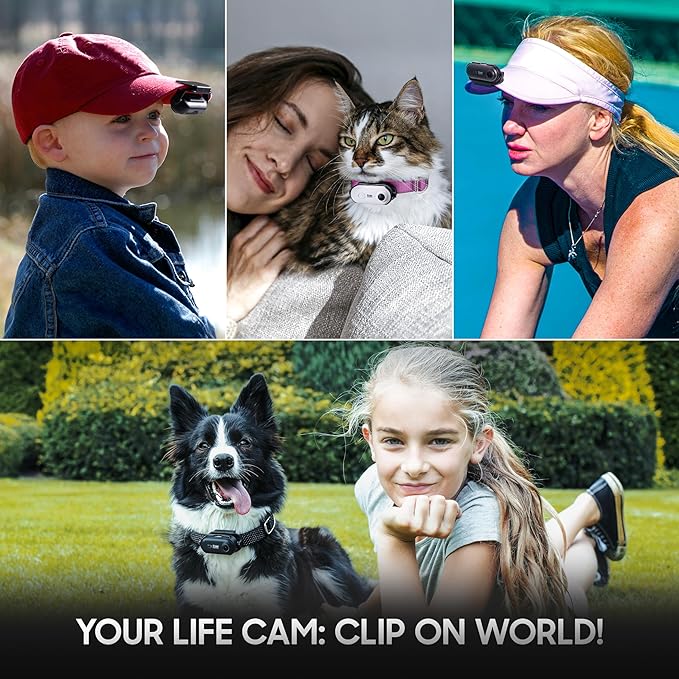 4K UHD Dog& Cat Pet Camera Collar, Video Recorder with Phone App View, Outdoor & Indoor POV Action Cam for Small and Medium-Size Dogs(White - Pink Waterproof Collar - M, 64g)