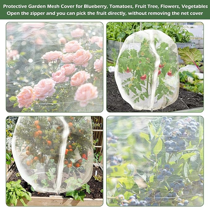 3Pcs Plant Covers from Insects, 3Size Bird Netting Barrier for Blueberry Bushes with Drawstring Zipper Mesh Garden Netting Plants Bags for Protect Fruits Tree Tomato Vegetable 2.6Ć3.3, 3.3Ć5, 4Ć5Ft