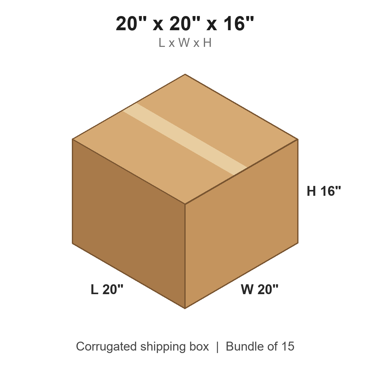 20x20x16 Corrugated Shipping Boxes (20 x 20 x 16 in), Bundle of 15
