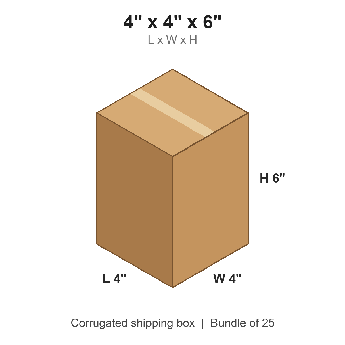 4x4x6 Corrugated Shipping Boxes (4 x 4 x 6 in), Bundle of 25