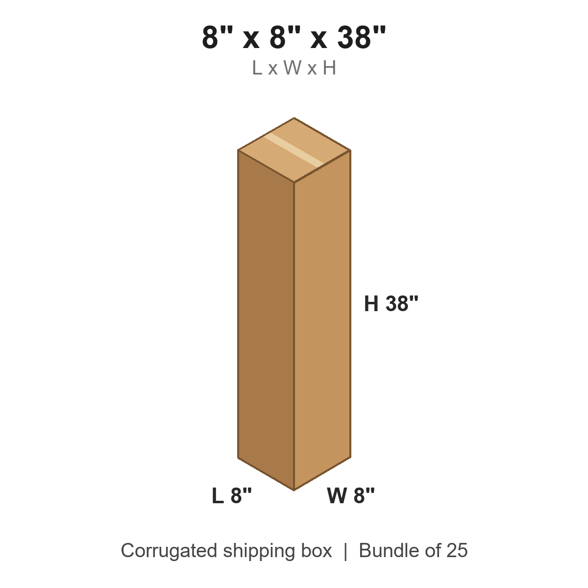 8x8x38 Tall Corrugated Shipping Boxes (8 x 8 x 38 in), Bundle of 25