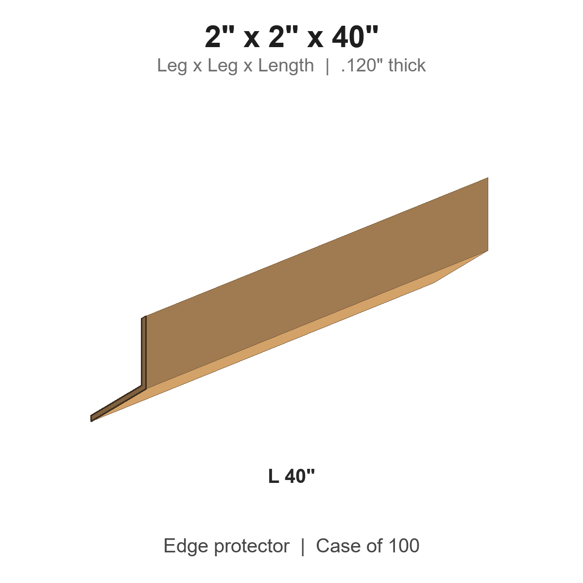 2" x 2" x 40" Light-Duty Edge Protectors .120" thick, Case of 100