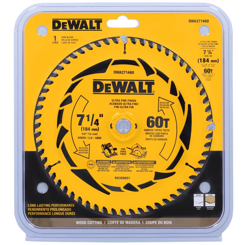 DEWALT 7-1/4 in. D X 5/8 in. Tungsten Carbide Tipped Circular Saw Blade 60 teeth DWA271460 1 pk