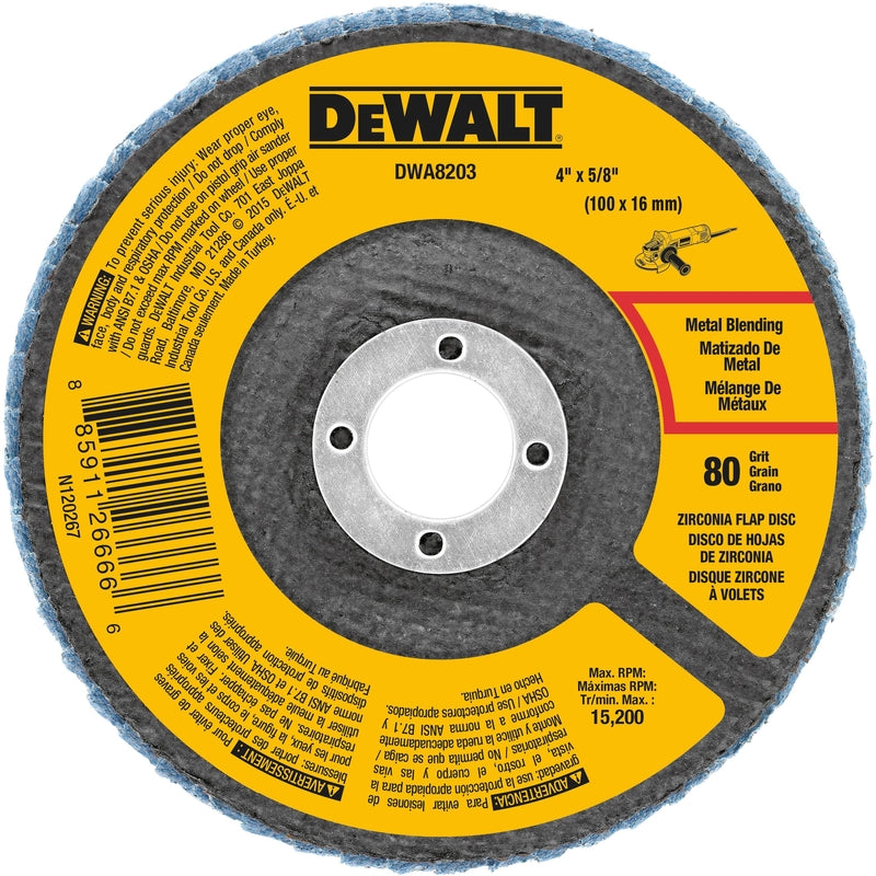 DEWALT 4 in. D X 5/8 in. Zirconia Type 29 Flap Disc 80 Grit DWA8203 1 pc