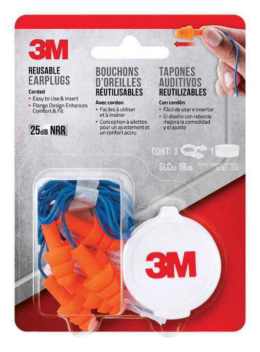 3M 25 dB Polyurethane Foam Earplugs Blue/Orange 3 pair 90716H3-DC