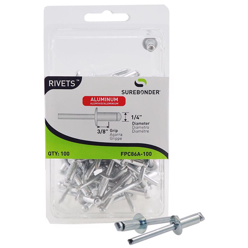 Surebonder 1/4 in. D X 3/8 in. Aluminum Rivets Silver FPC86A-100 100 pk