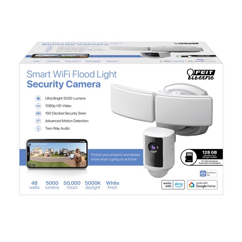 Feit Smart Home Motion-Sensing Hardwired LED White Smart-Enabled Security Floodlight — Length 6.2 SEC5000/CAMWIFI