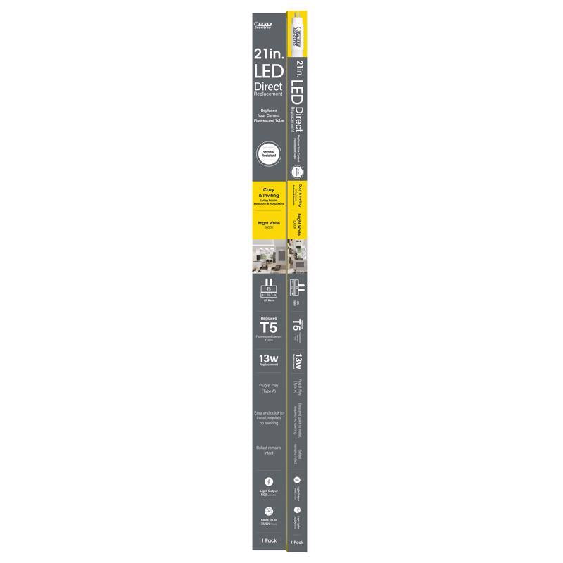 Feit T5 Bright White 21 in. Bi-Pin Linear LED Linear Lamp 13 Watt Equivalence T521/830/LED 1 pk, Pack of 6