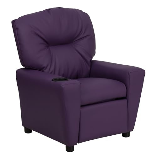 Chandler Vinyl Kids Recliner with Cup Holder and Safety Recline