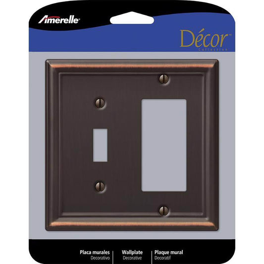 Amerelle Chelsea Aged Bronze 2 gang Stamped Steel Decorator/Toggle Wall Plate 149TRDB 1 pk