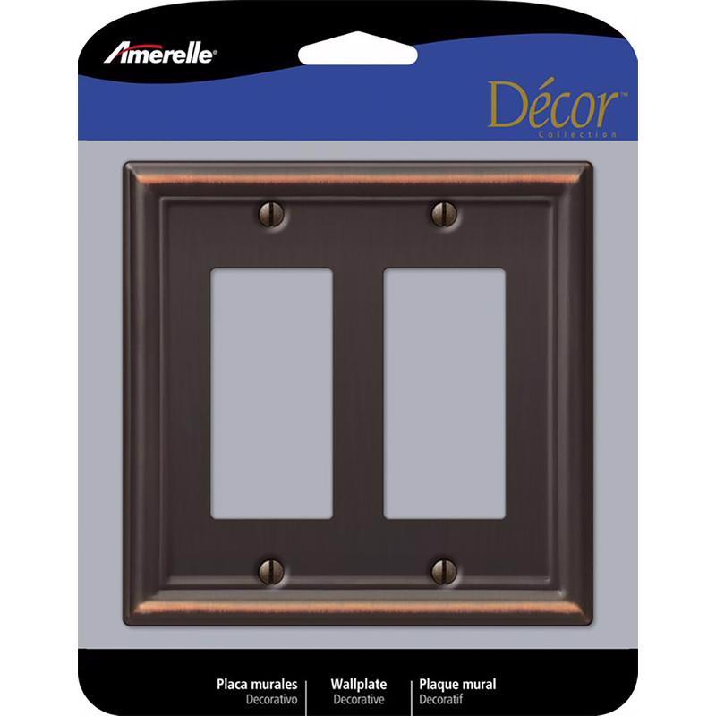 Amerelle Chelsea Aged Bronze 2 gang Stamped Steel Decorator Wall Plate 149RRDB 1 pk